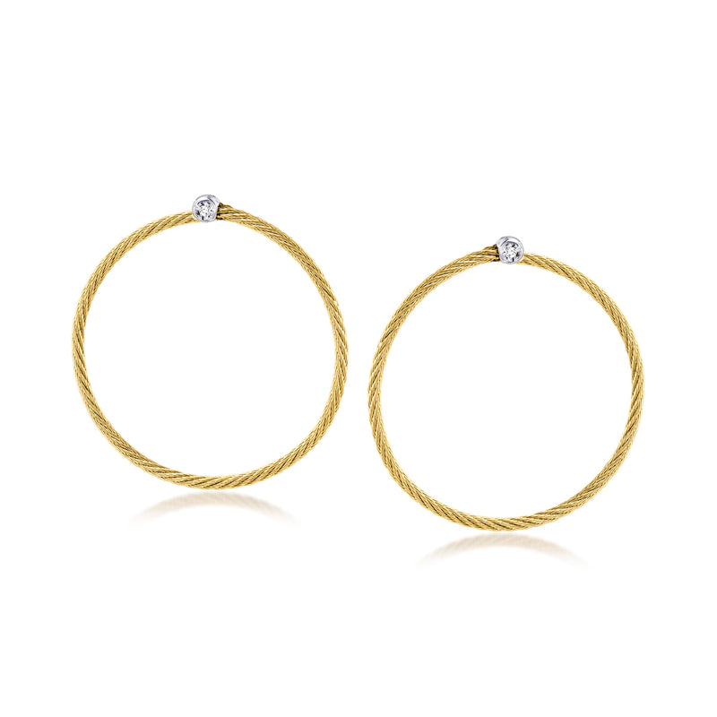 Yellow gold cable hoop earrings with small diamond studs