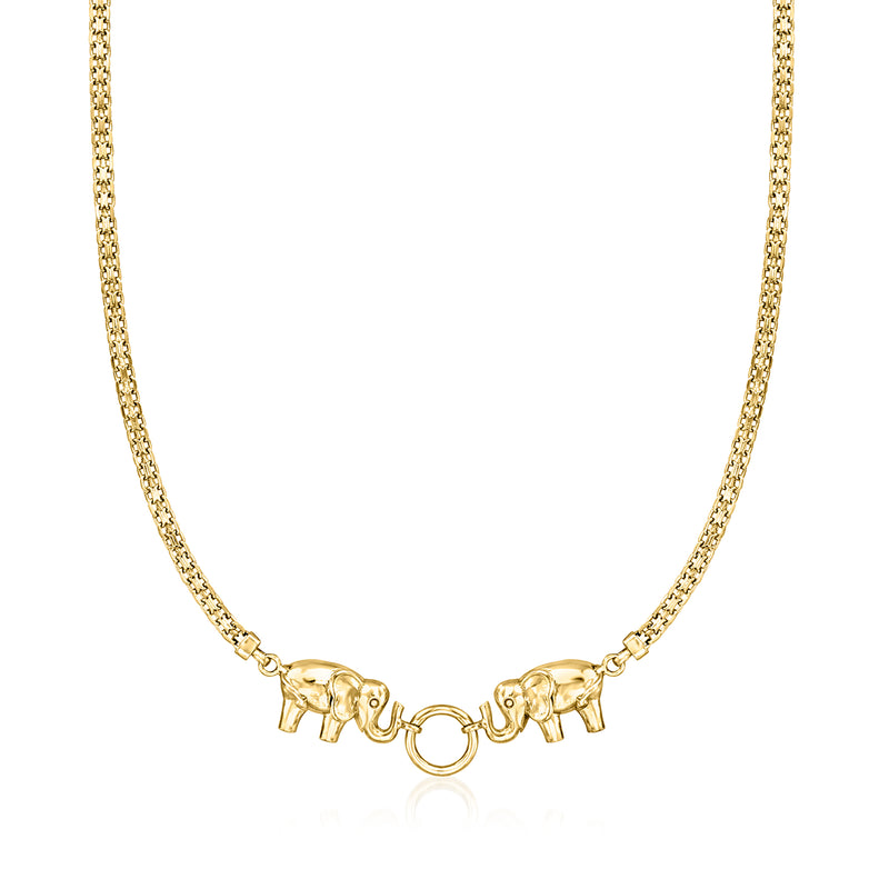 Gold over sterling elephant pendant necklace with round clasp and linked chain