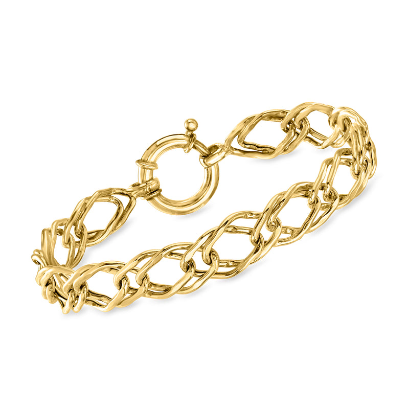 Gold-tone oval-link bracelet with multiple chain sections and round clasp