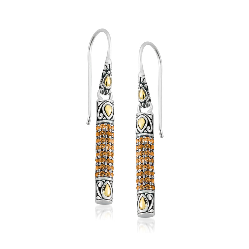 Sterling silver drop earrings with pave citrine stones and 18kt yellow gold accents