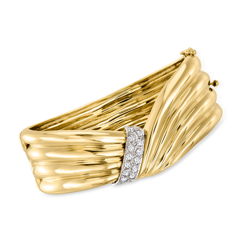 14kt yellow gold diamond day/night bangle bracelet with oval ribbed setting