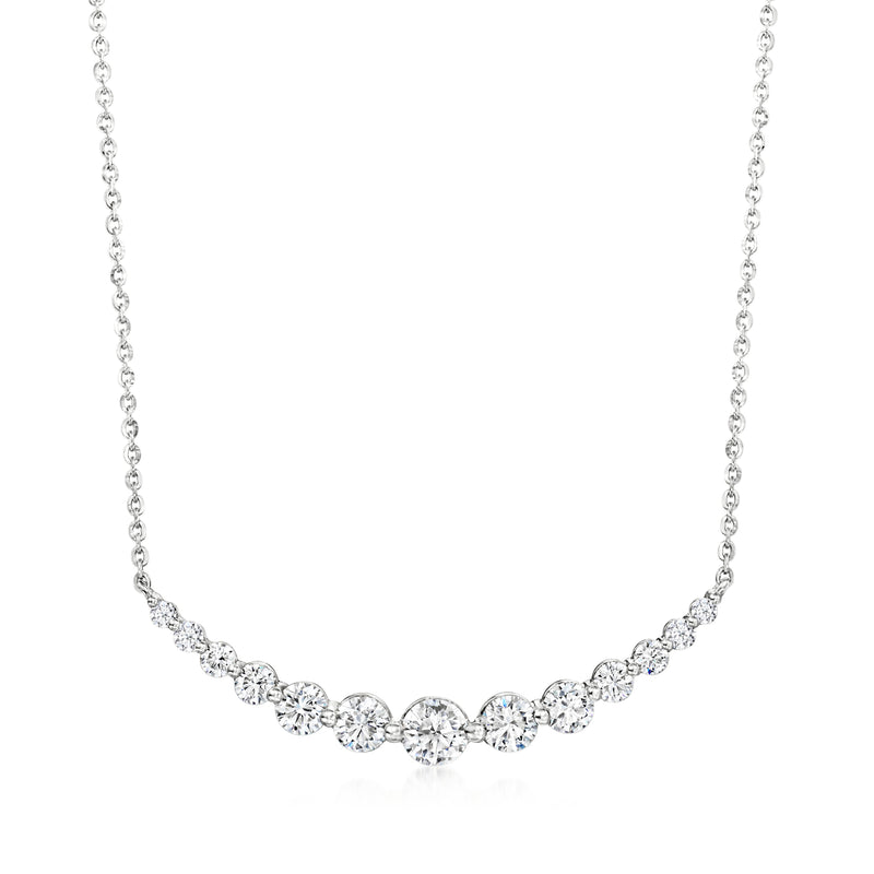 14kt white gold lab-grown diamond curved bar necklace, curved row of round stones