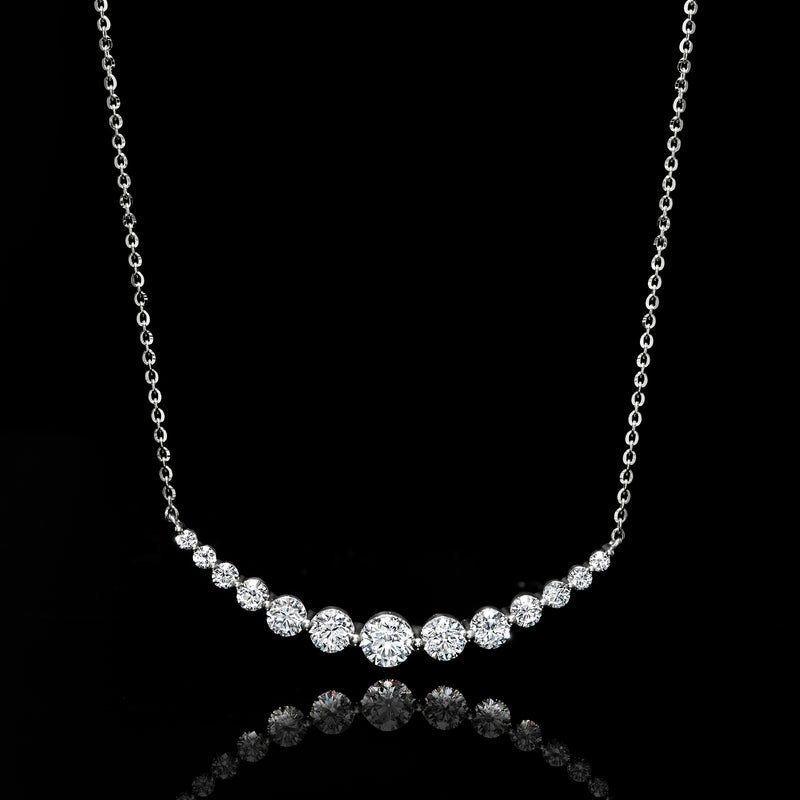 14kt white gold lab-grown diamond curved bar necklace with round stones