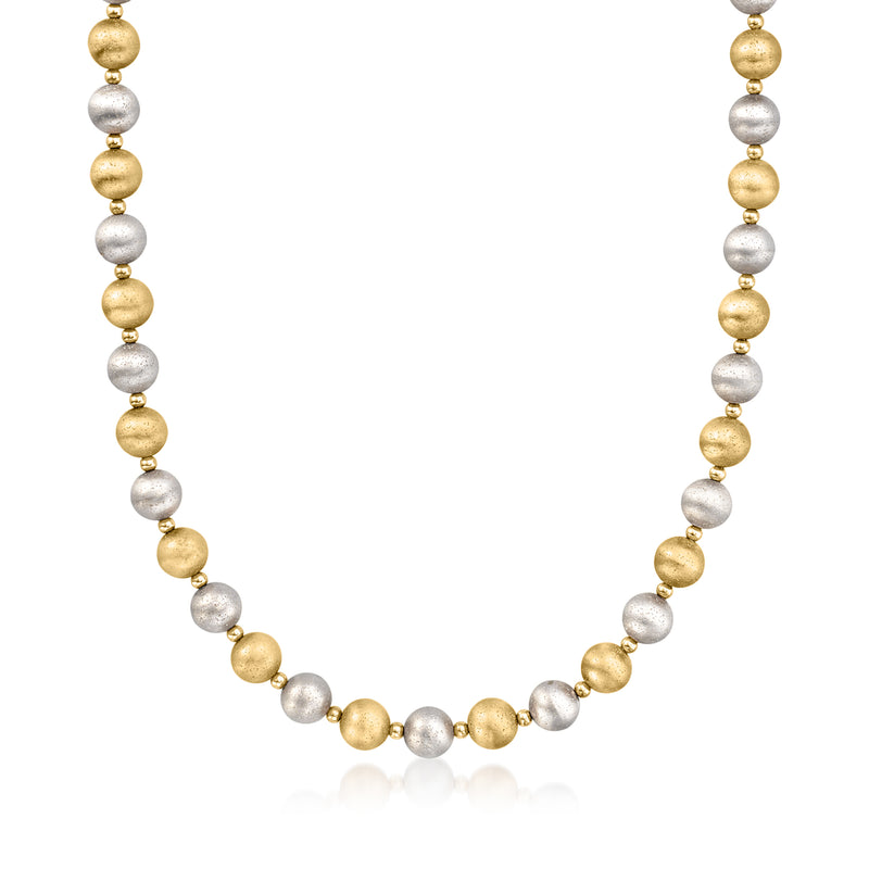 Two-tone gold and silver bead necklace with round alternating beads