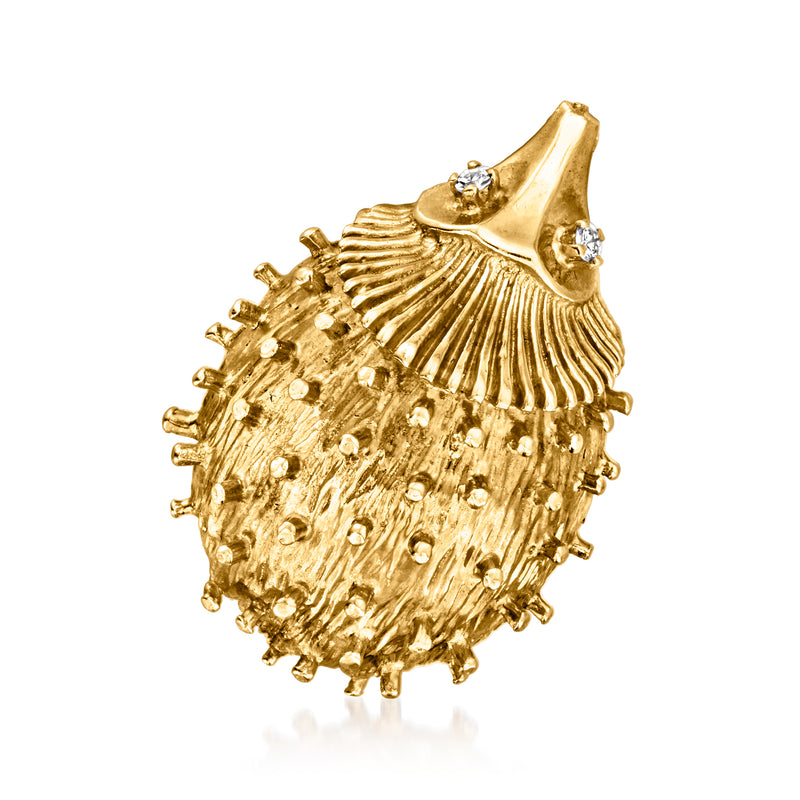Vintage 14kt yellow gold hedgehog pin with diamond eyes