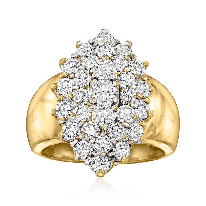 18kt yellow gold diamond cluster ring with cushion-cut diamonds