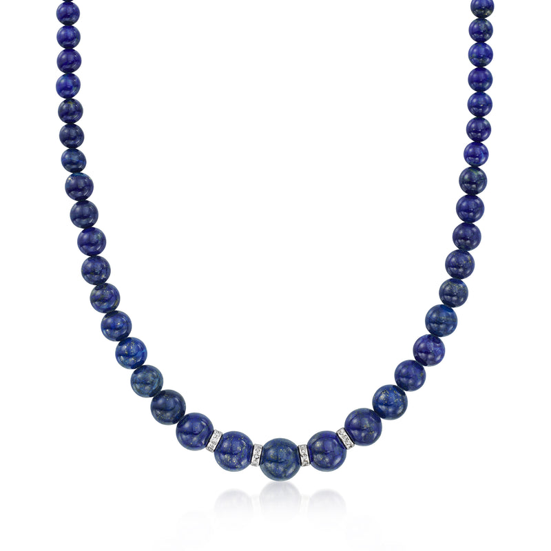 Lapis bead necklace with blue stone beads and silver spacer accents