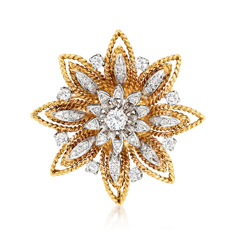 Vintage diamond flower pin/pendant in yellow gold with white stones and bail