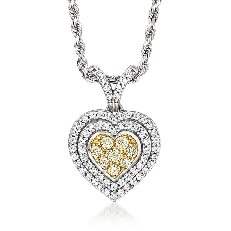 Diamond heart pendant necklace in two-tone gold with braided chain