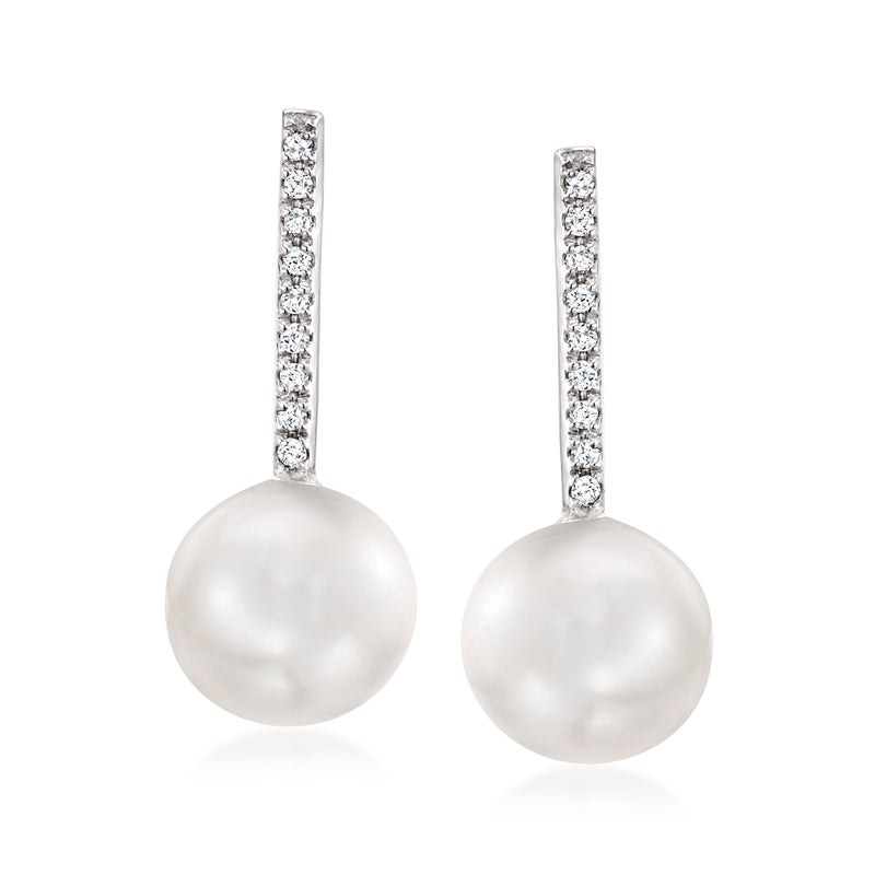 Cultured pearl and diamond-accent drop earrings in 14kt white gold