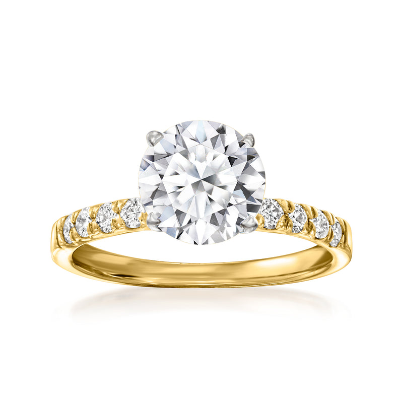14kt yellow gold engagement ring with round lab-grown diamond and channel-set side diamonds