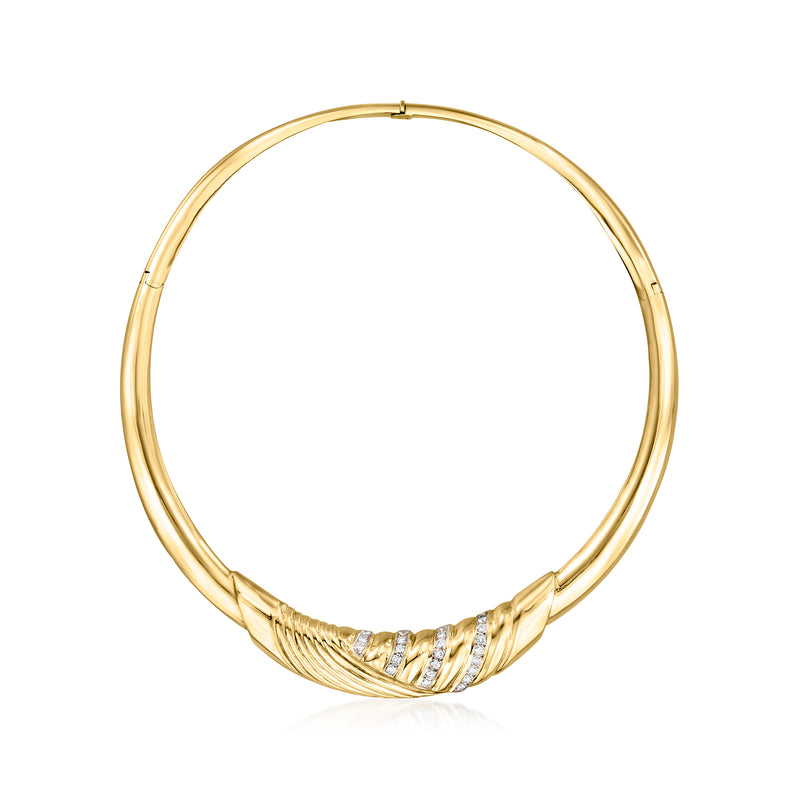 14kt yellow gold crescent collar necklace with diamond accents
