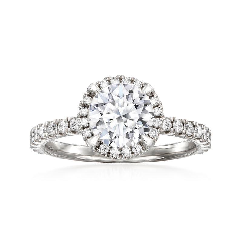 Lab-grown diamond halo ring in 14kt white gold with pavé band