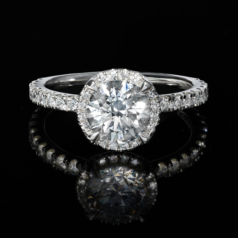 14kt white gold halo ring with round lab-grown diamond center