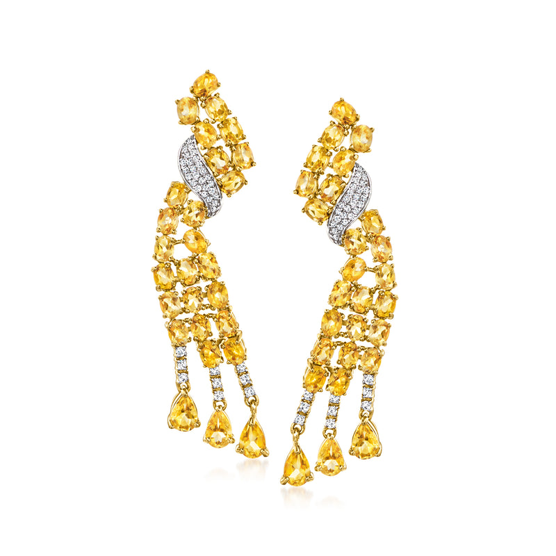 Gold-tone drop earrings with yellow citrine-like stones and white zircon accents