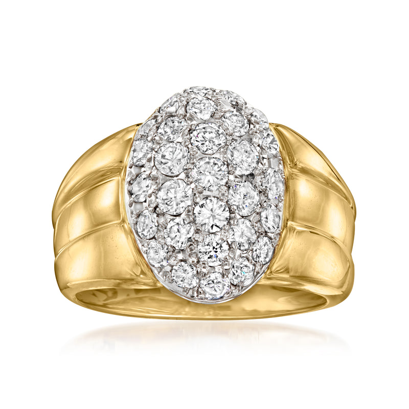 18kt yellow gold diamond cluster ring with oval pavé top