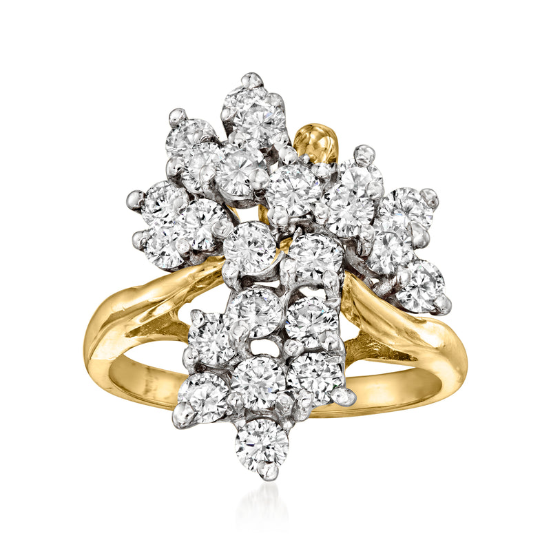 Two-tone 14kt gold diamond cluster ring with round brilliant stones