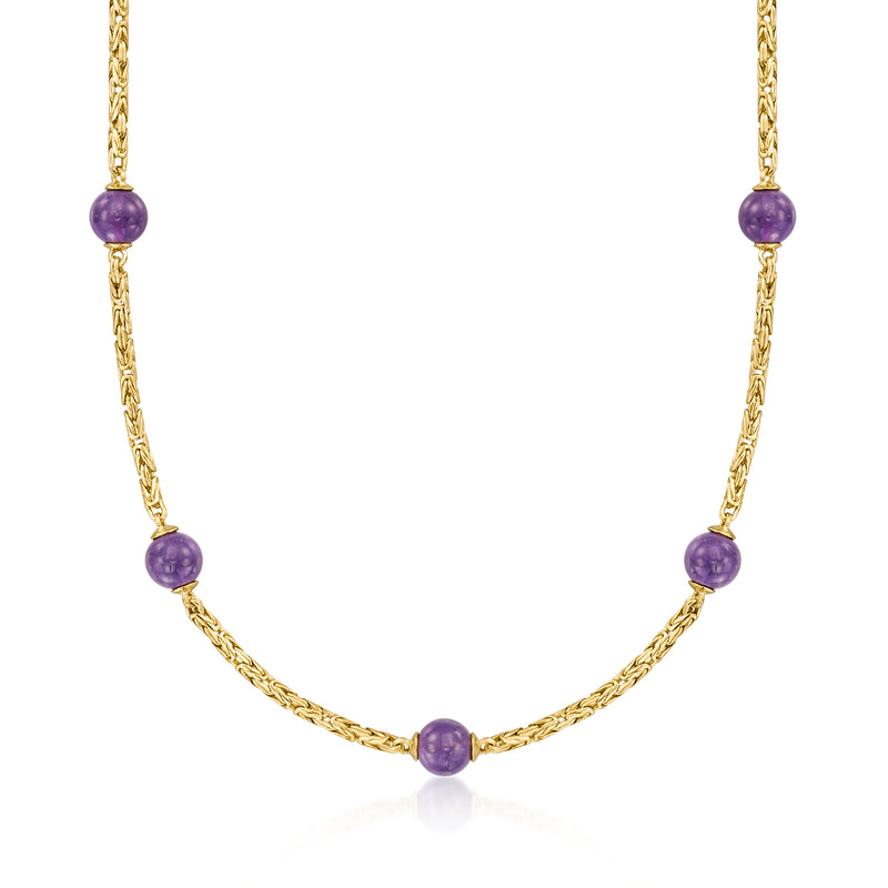 Gold over sterling Byzantine station necklace with purple amethyst beads
