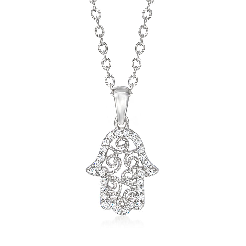 Sterling silver diamond filigree Hamsa pendant necklace