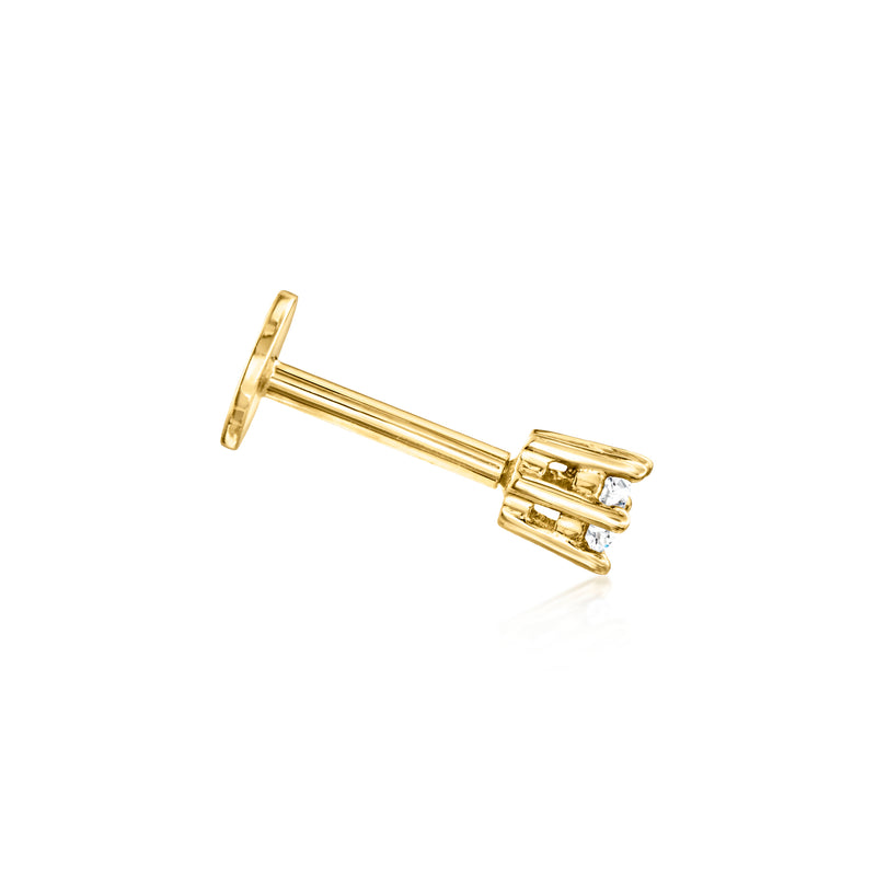 14kt yellow gold flat-back stud earring post with diamond front