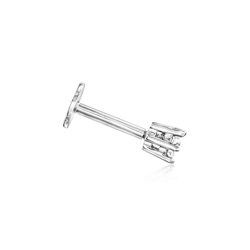 Sterling silver diamond stud earring with flat-back post and prong-set round stones