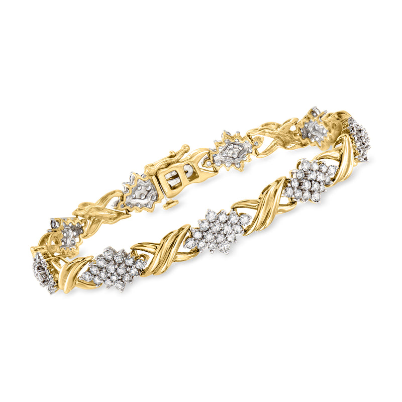 Vintage two-tone gold diamond cluster X-link bracelet