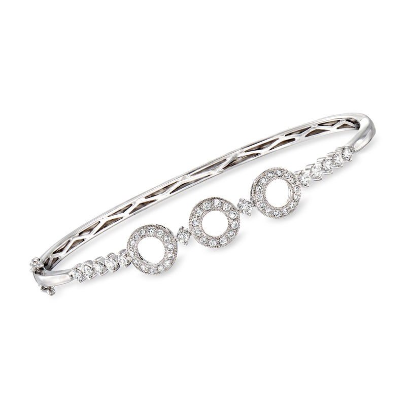 18kt white gold bangle with diamond circle accents and open lattice top
