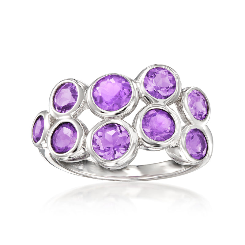 Sterling silver amethyst bubble ring with round purple gemstones, 2.10 ct t.w.