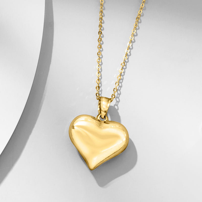 Puffed heart pendant necklace, 10kt yellow gold with bail detail
