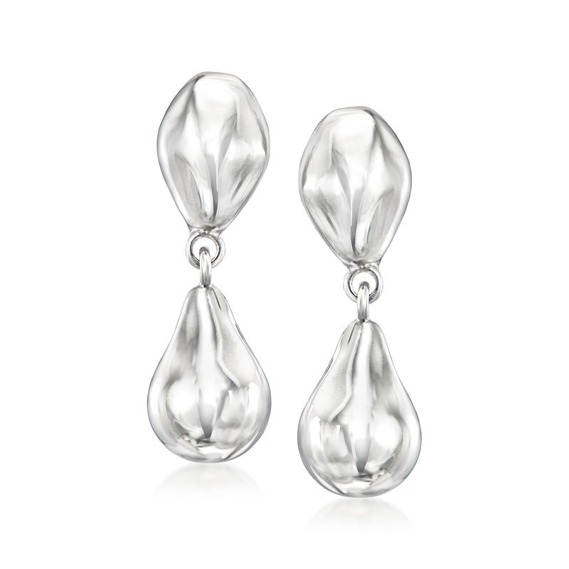Sterling silver baroque drop earrings with two polished teardrop links