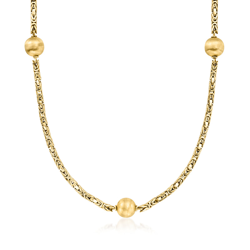 Vintage yellow gold Byzantine chain necklace with round bead stations