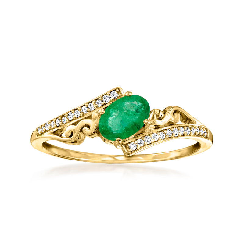 14kt yellow gold oval emerald ring with diamond accents