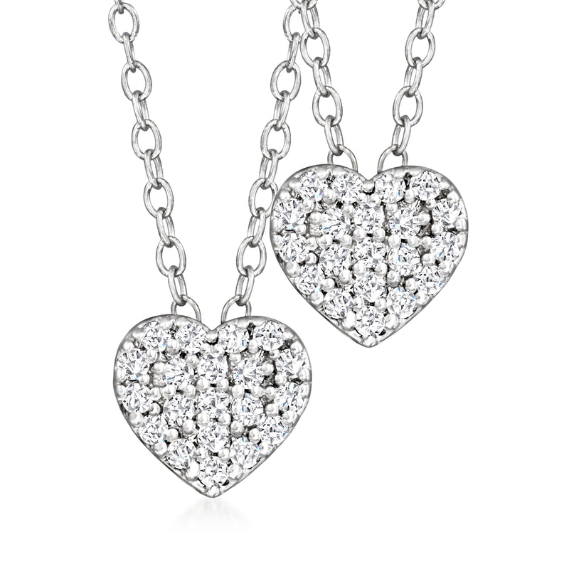Two pave diamond heart necklaces in sterling silver