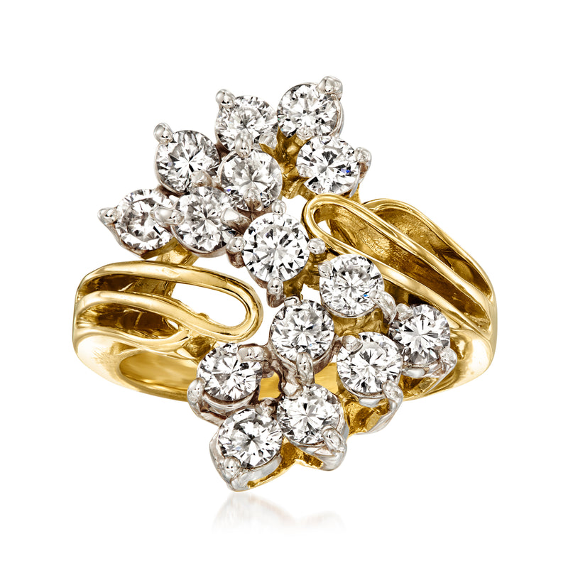 14kt yellow gold diamond cluster ring with round prong-set stones