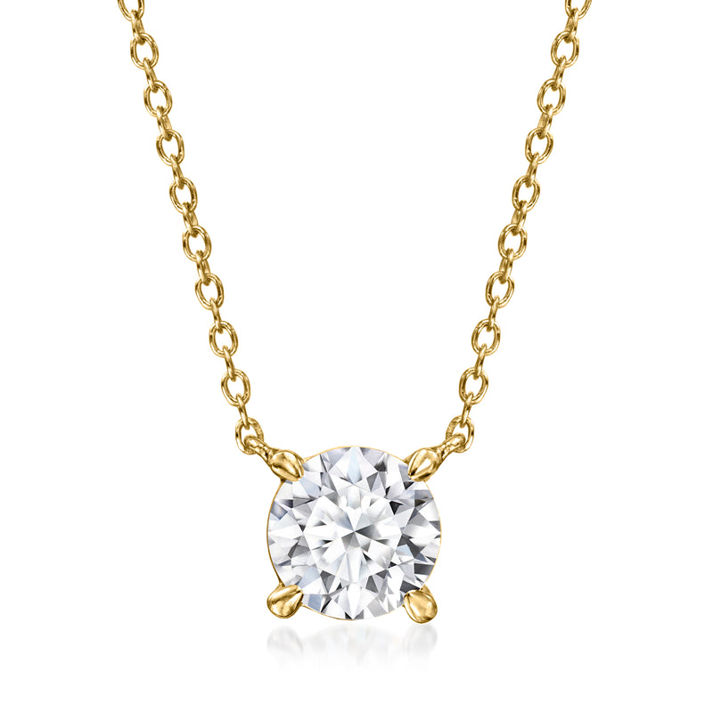Gold solitaire necklace with round lab-grown diamond center and prong setting