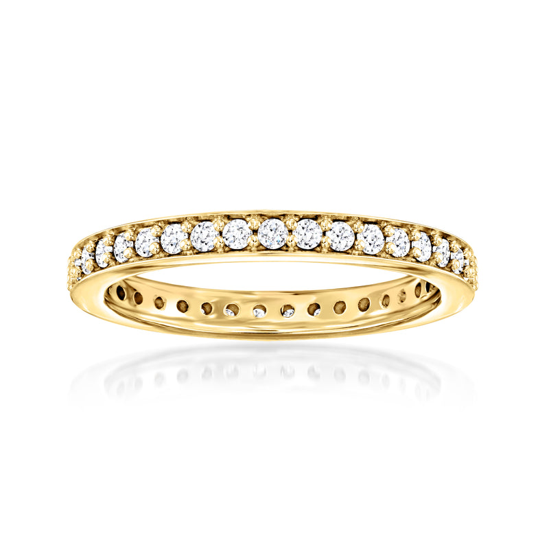 18kt gold over sterling eternity band with round lab-grown diamonds, domed top