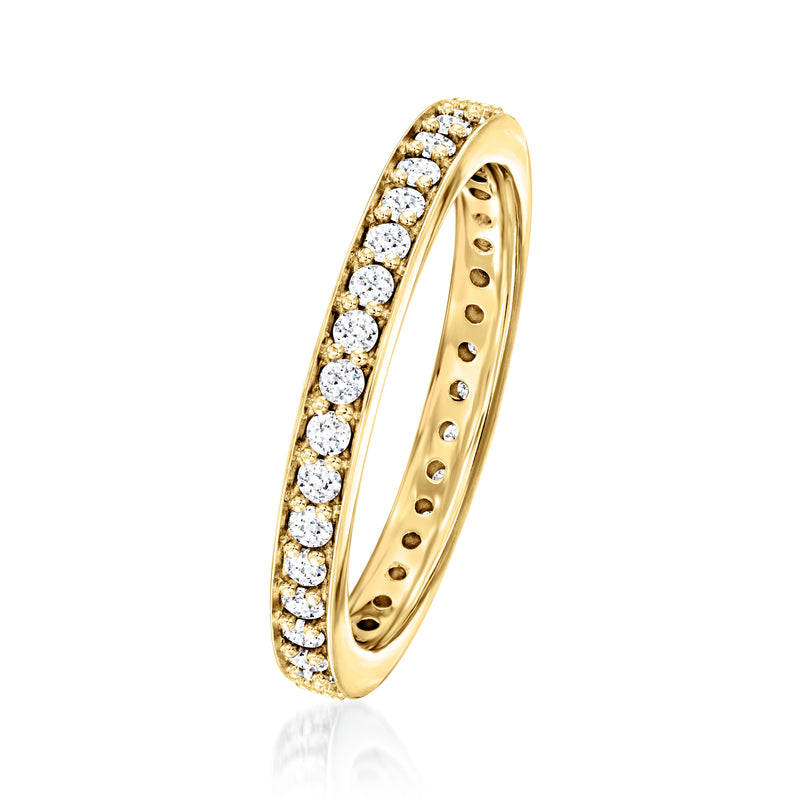 18kt gold over sterling eternity band with round lab-grown diamonds, side profile