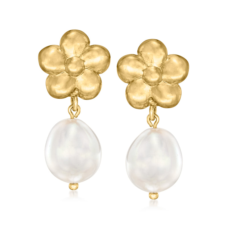 14kt yellow gold cultured pearl flower drop earrings with teardrop pearls