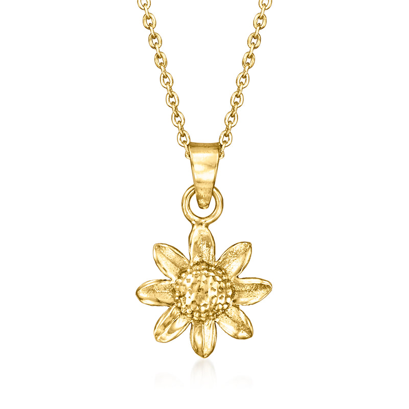 14kt yellow gold sunflower pendant necklace with link chain