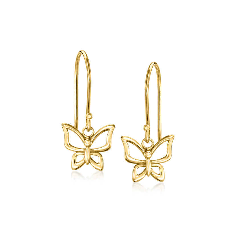 14kt yellow gold butterfly drop earrings with fishhook earwires