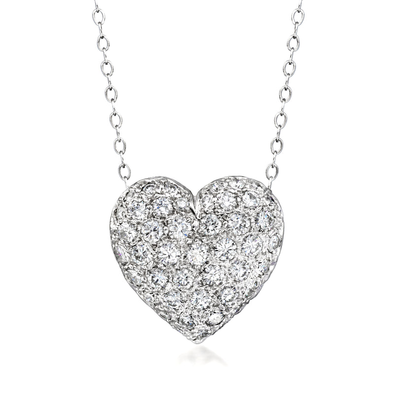 Diamond heart necklace in 14kt white gold with pavé heart pendant