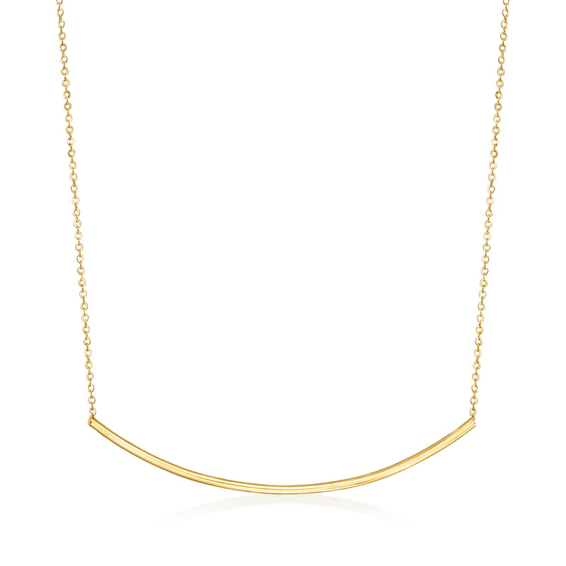 18kt yellow gold curved bar necklace with fine chain
