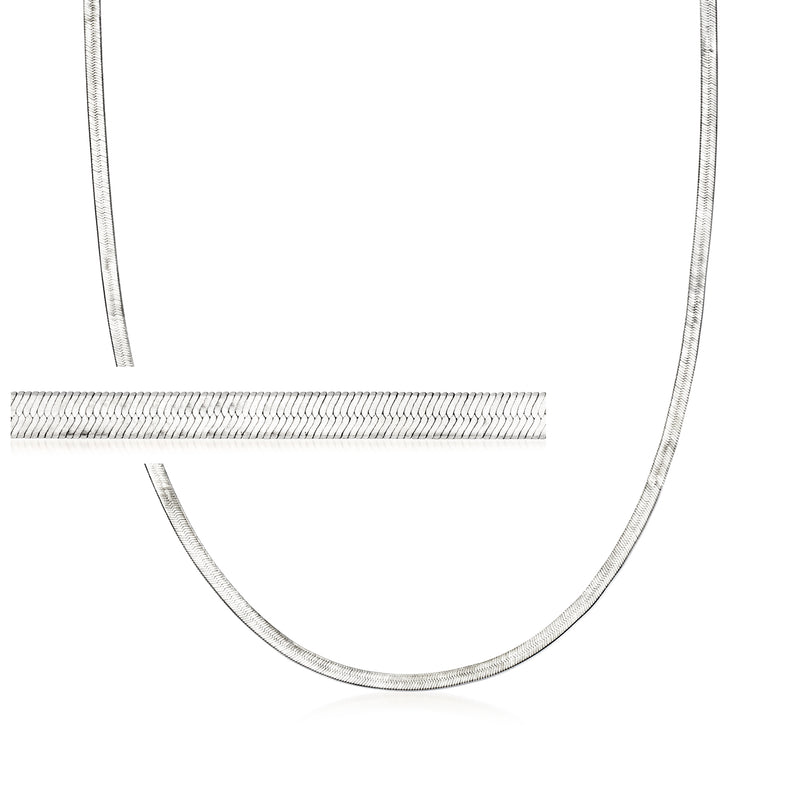 14kt white gold herringbone chain necklace, flat link design