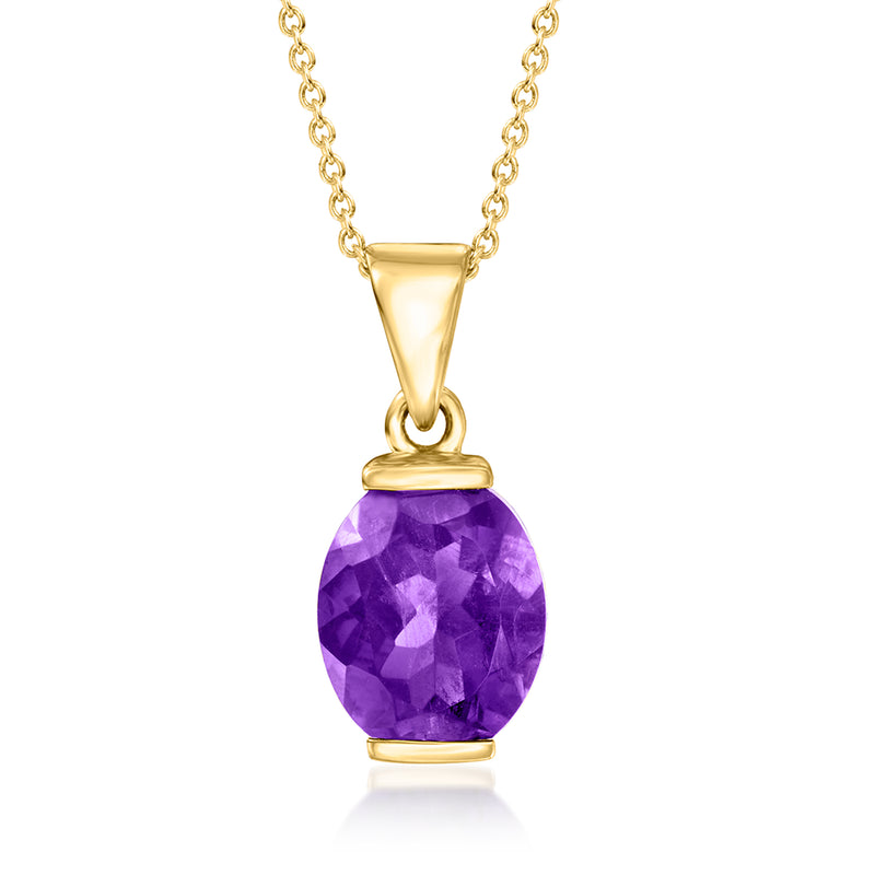 18kt yellow gold pendant necklace with faceted oval amethyst gemstone