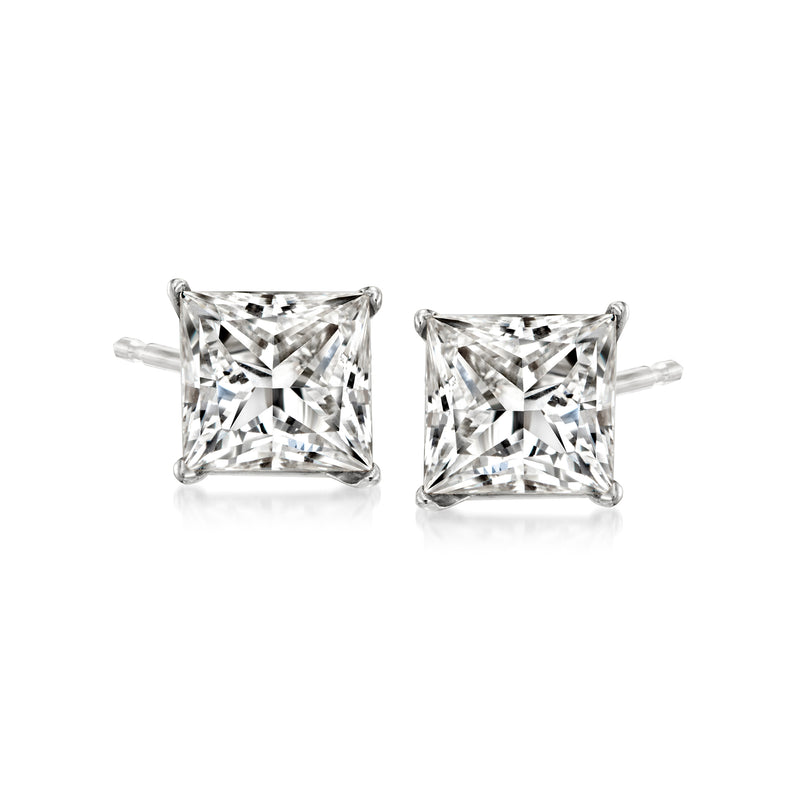 Princess-cut lab-grown diamond stud earrings in 14kt white gold, square stones