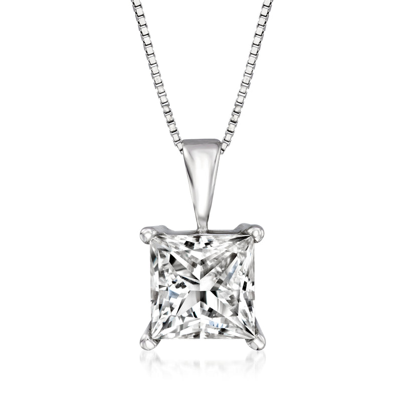 14kt white gold princess-cut diamond pendant on a fine chain