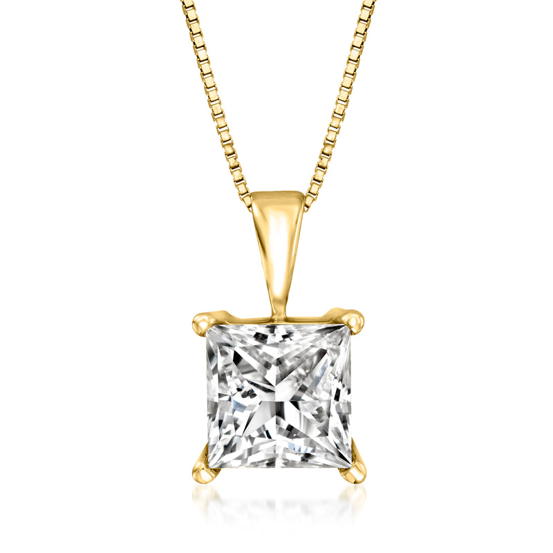 Princess-cut lab-grown diamond pendant in 14kt yellow gold, square prong set on chain
