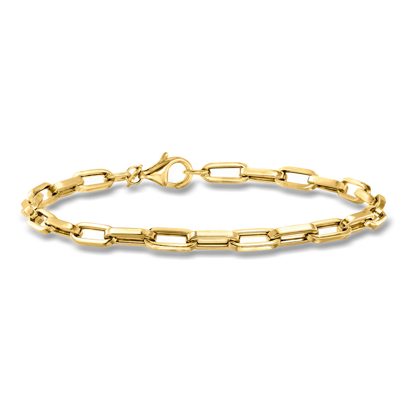 Yellow gold paper clip link bracelet with connected chain links