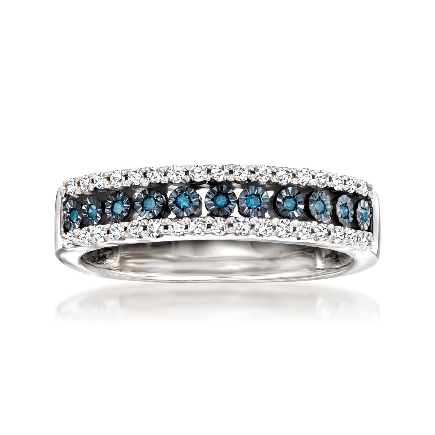 .25 ct. t.w. White and Blue Diamond Three-Row Ring in Sterling Silver