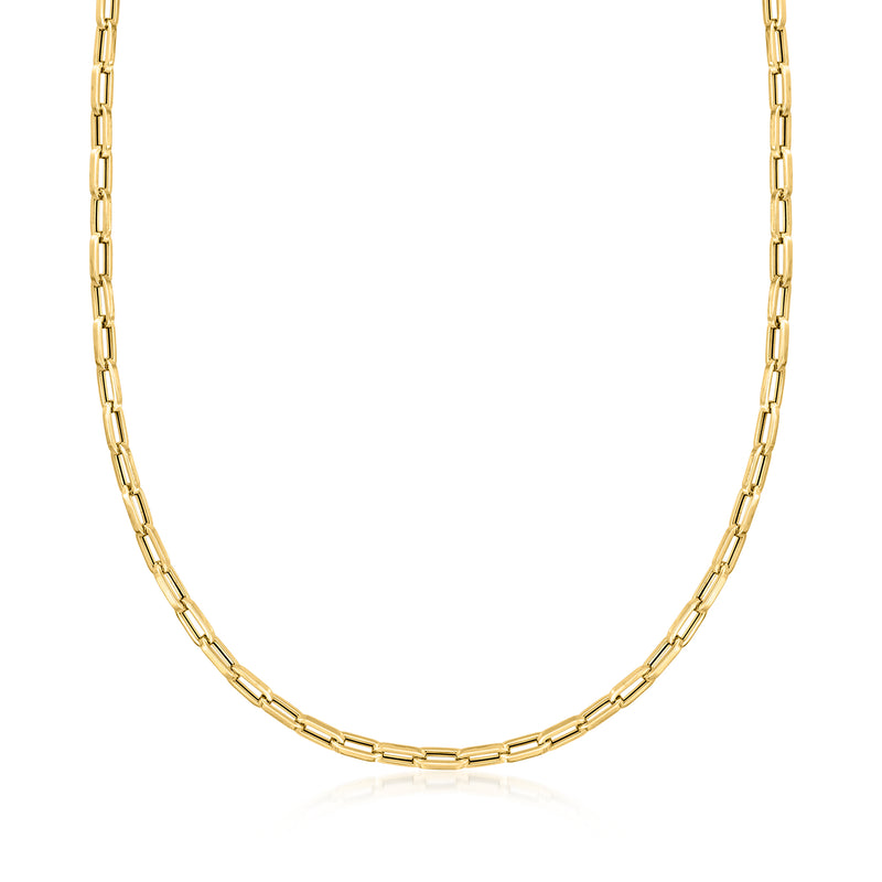 14kt yellow gold paper clip link necklace, oval chain with smooth links